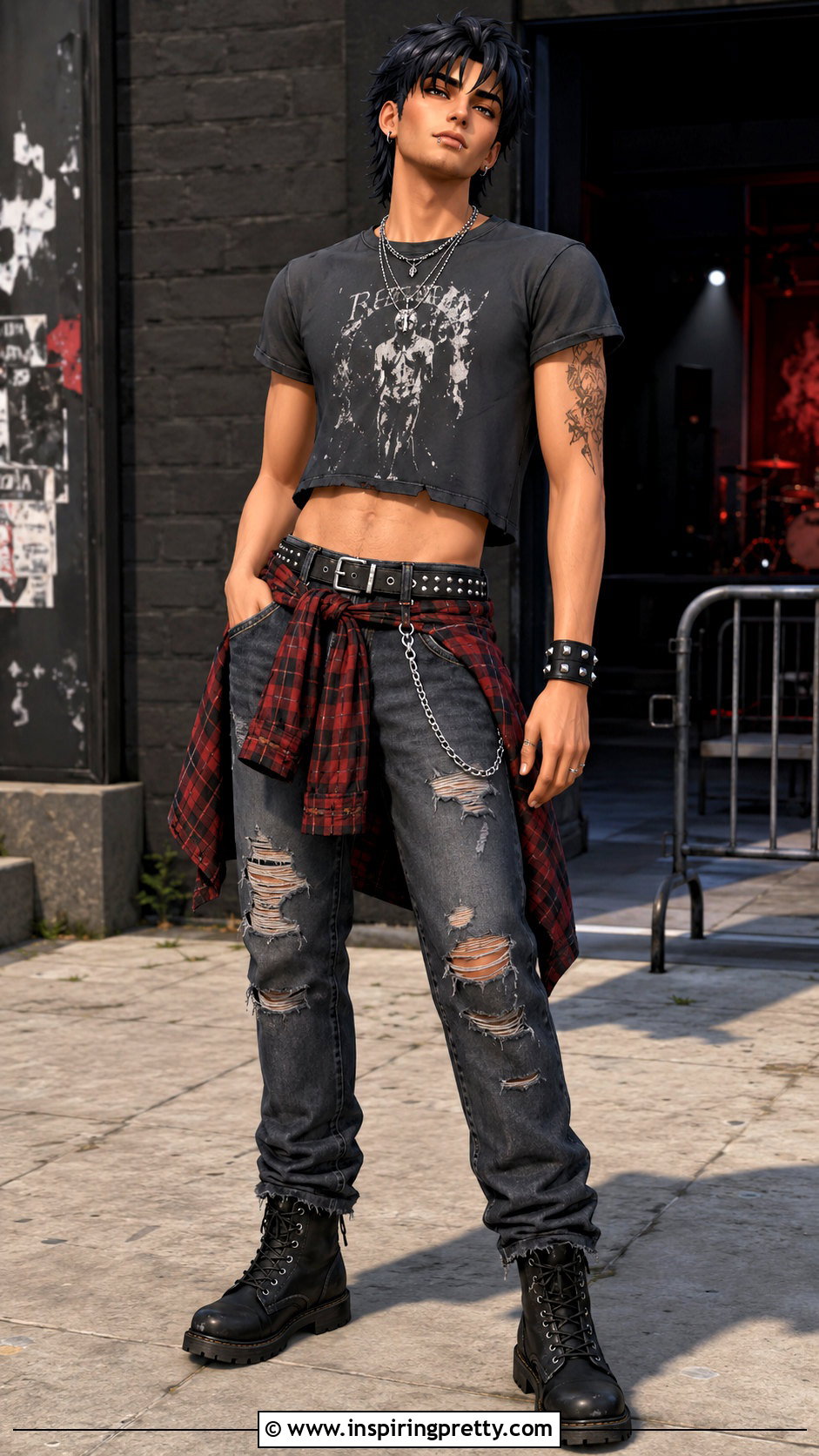 TS Male Punk Crop Top With Ripped Jeans - 25 ts4 male crop top outfit ideas