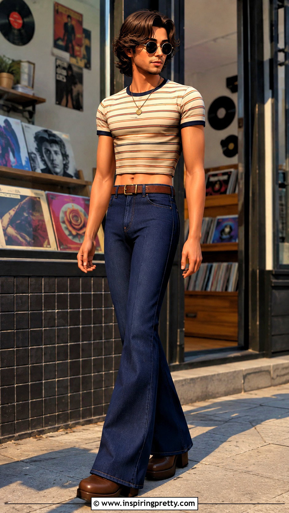 TS Male Striped Crop Top With Flared Jeans - 25 ts4 male crop top outfit ideas