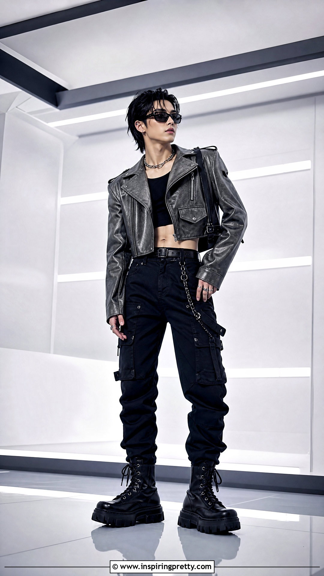 Taeyong Cropped Moto Jacket Outfit - 25 male kpop idols in crop tops outfit ideas