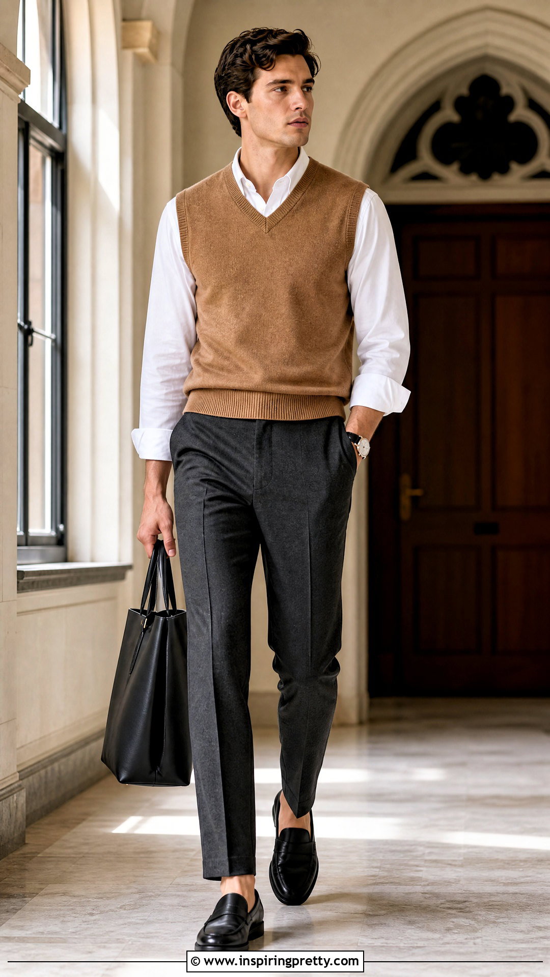 Tailored Pants And Sweater Vest With Shirt - 50 pants and top outfit classy ideas