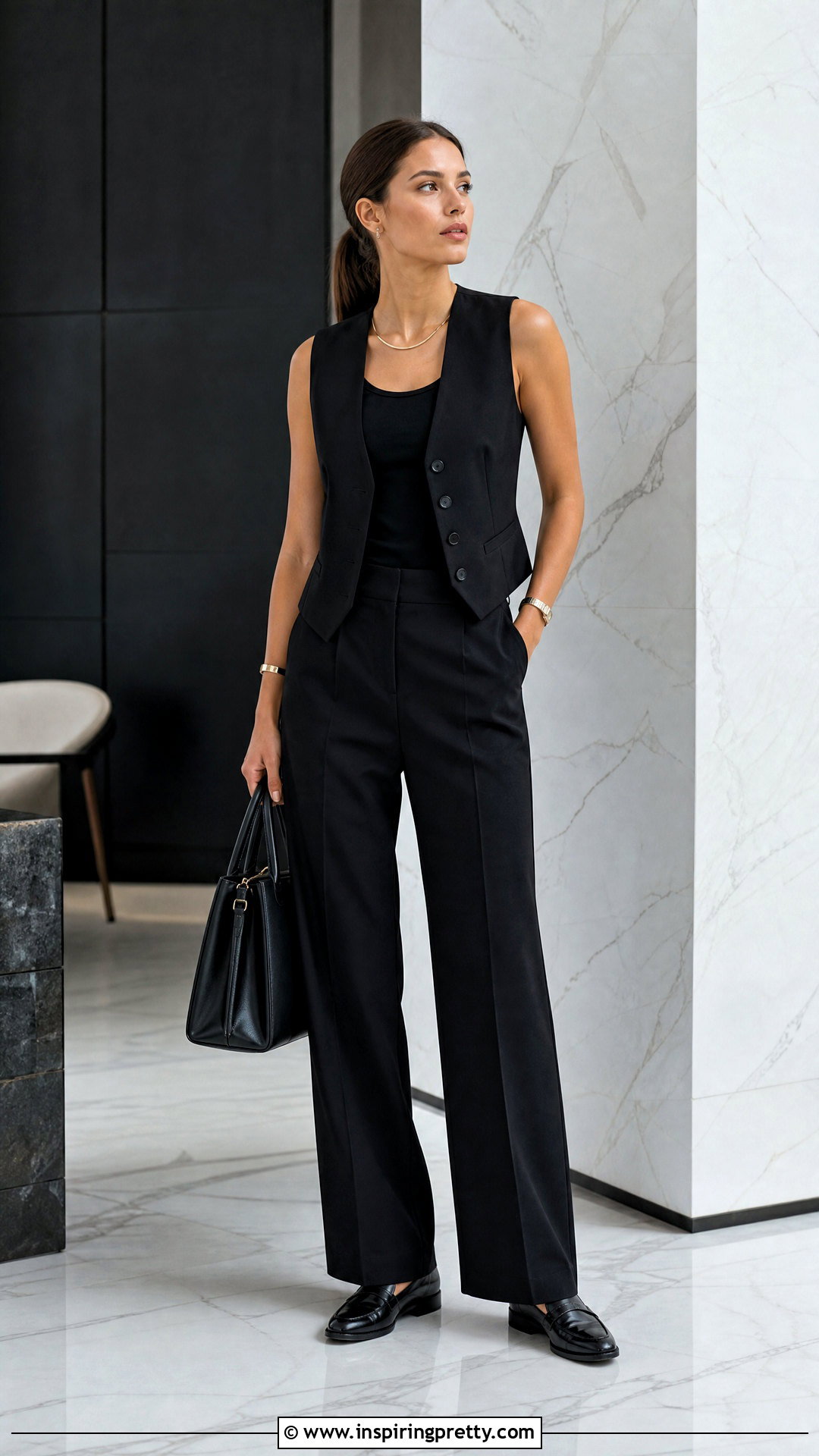 Tailored Vest Over Fitted Tank Top Outfit - 50 layered tops outfits