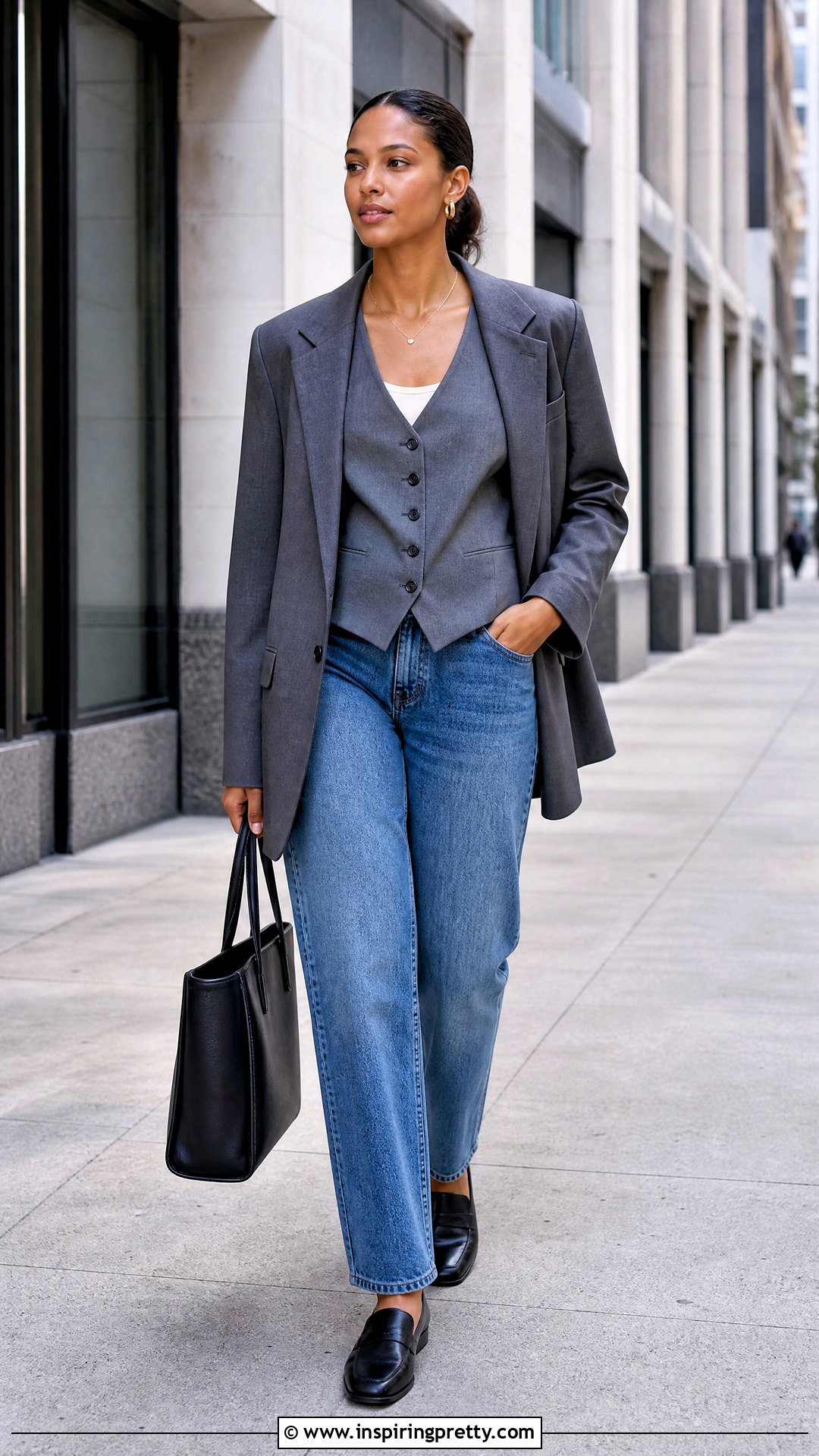 Tailored Vest Top With Blazer And Jeans - 20 tops for fall 2024 ideas