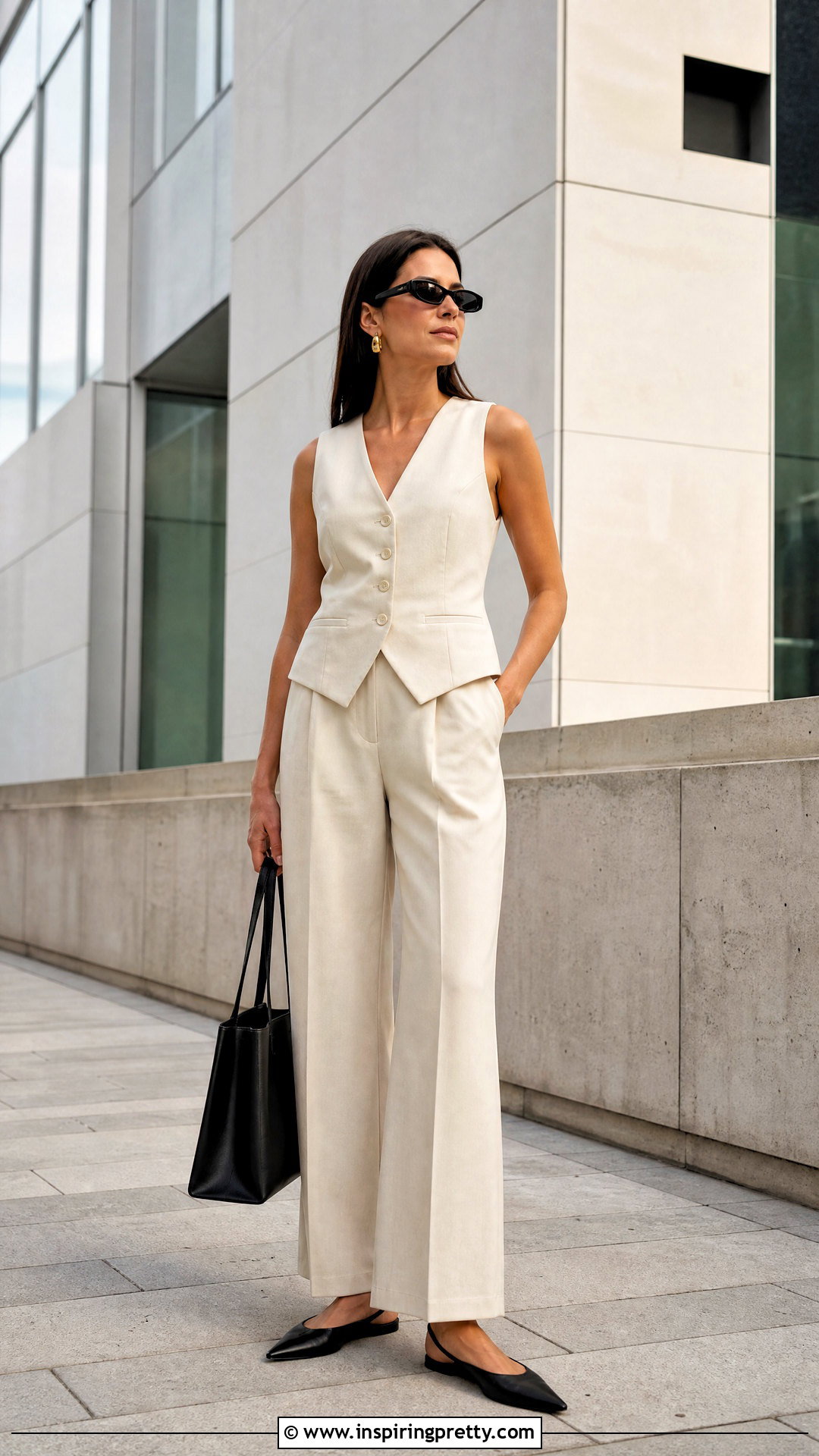 Tailored Vest Top With Trousers - 50 summer tops outfit ideas