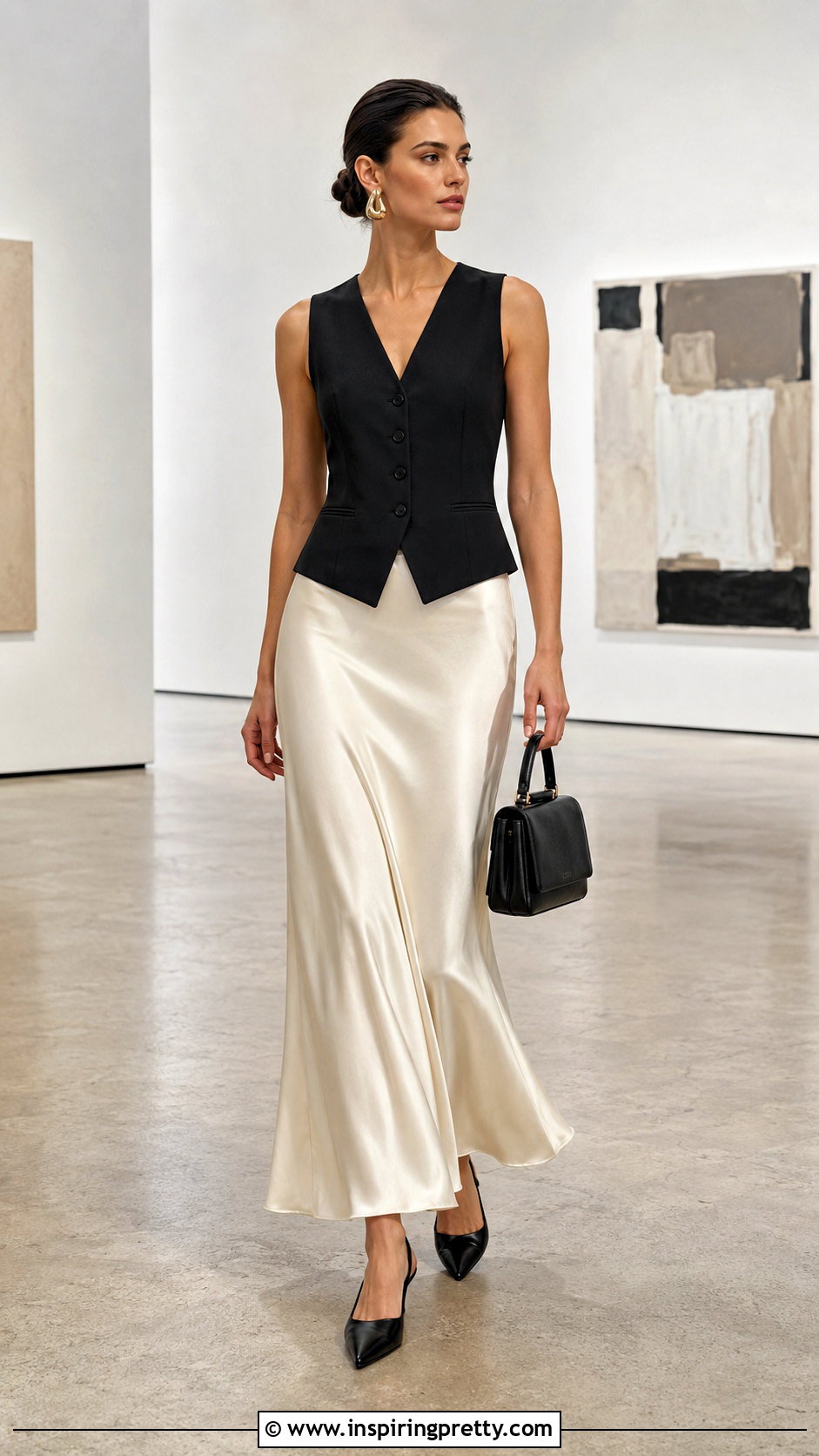 Tailored Vest With Slip Skirt And Slingback Shoes - 20 top to wear with slip skirts