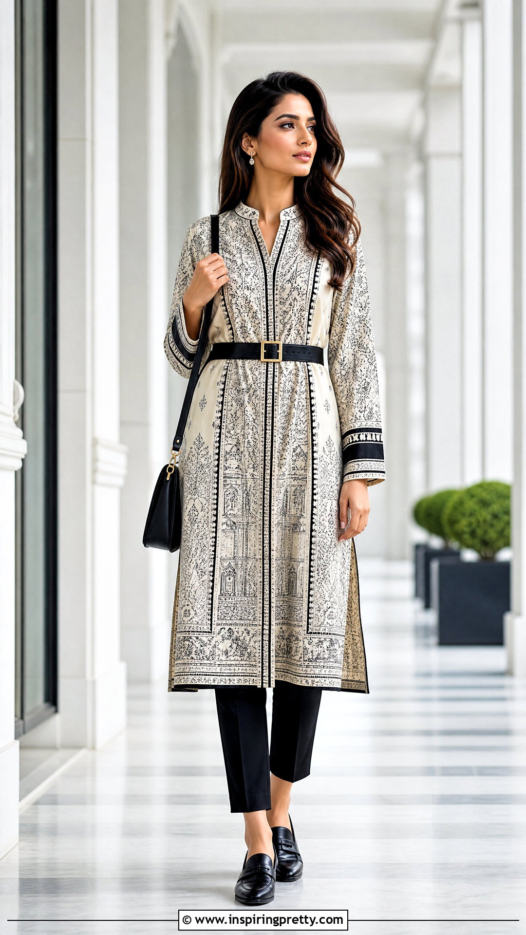 Tall Belted Tunic Top With Slim Trousers - 50 belt top outfit ideas
