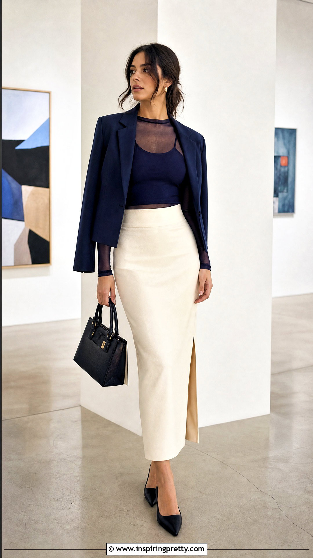 Tall Mesh Top With Column Midi Skirt - 50 mesh tops outfit ideas