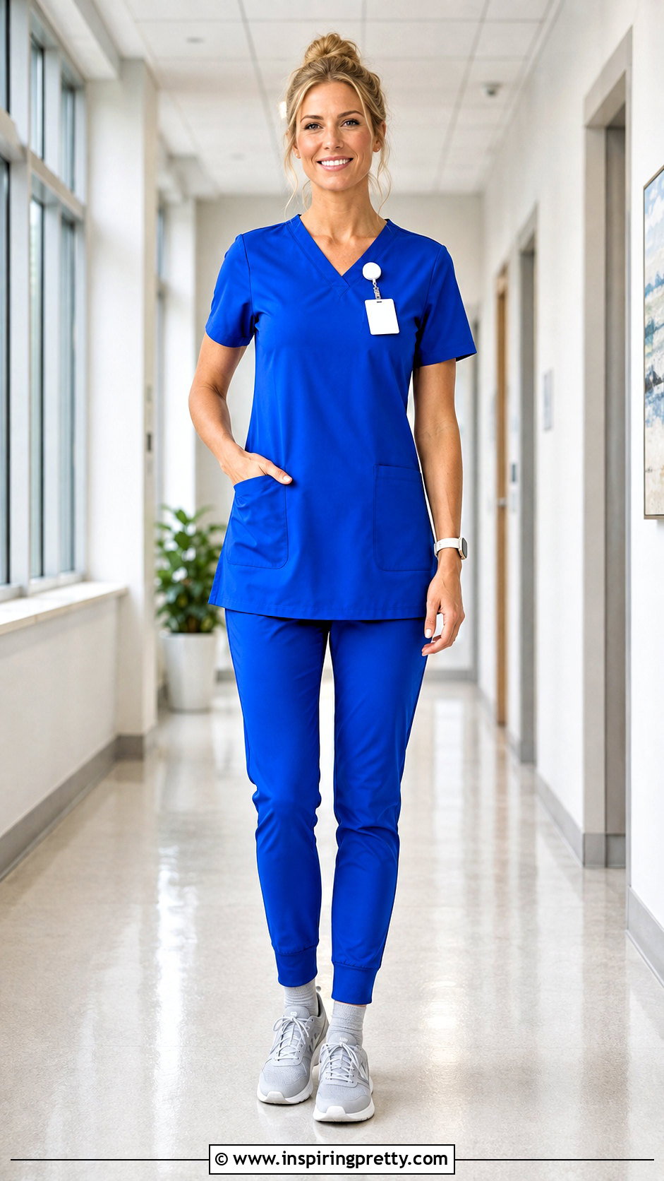 Tall Tunic Nurse Scrub Top With Tapered Pants - 25 nurses uniform tops outfit ideas