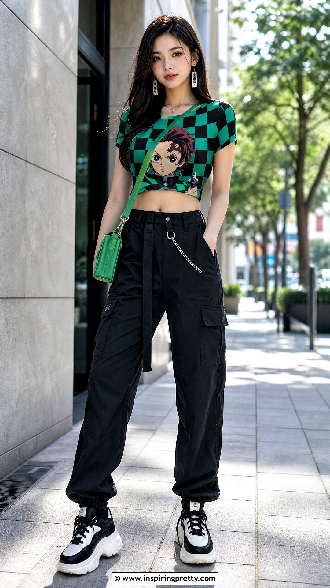 Tanjiro Demon Slayer Crop Top With Black Cargo Pants - 25 demon slayer crop top outfit ideas