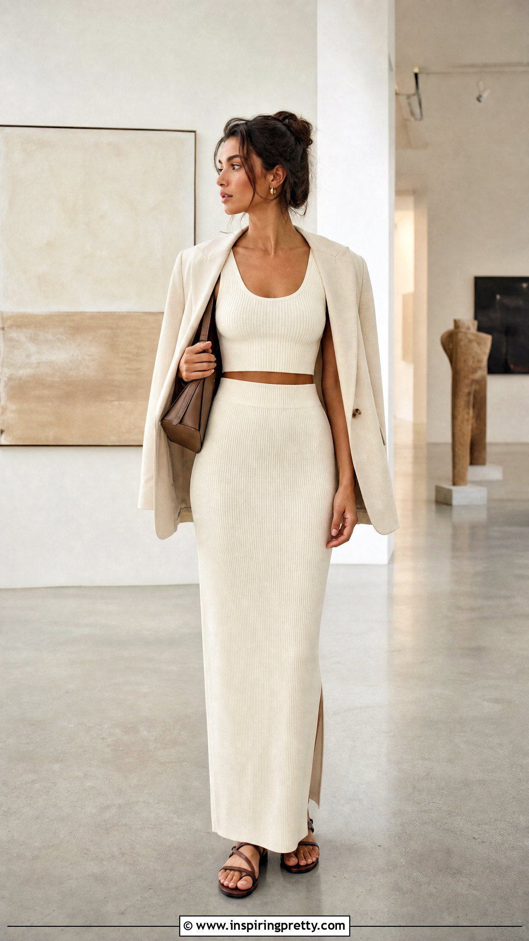 Tank Crop Top And Column Maxi Skirt Outfit - 50 Crop Top Skirt outfits