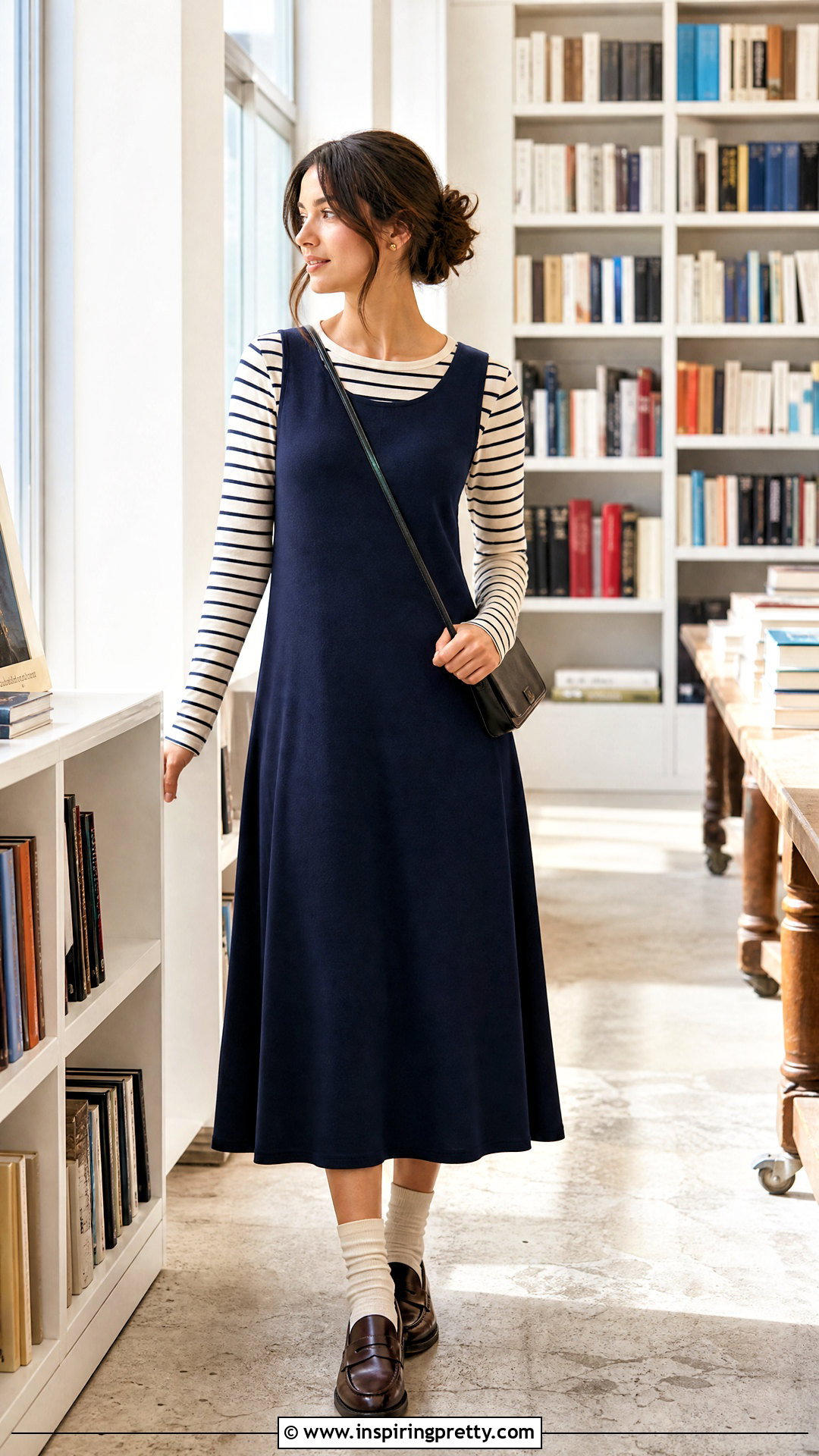 Tank Dress Over Striped Long Sleeve Shirt - 50 tank top dress outfit ideas