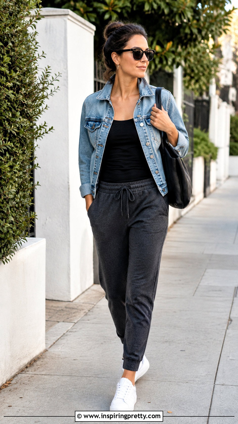 Tank Top And Denim Jacket With Sweatpants Outfit - 50 tank top and sweatpants outfits