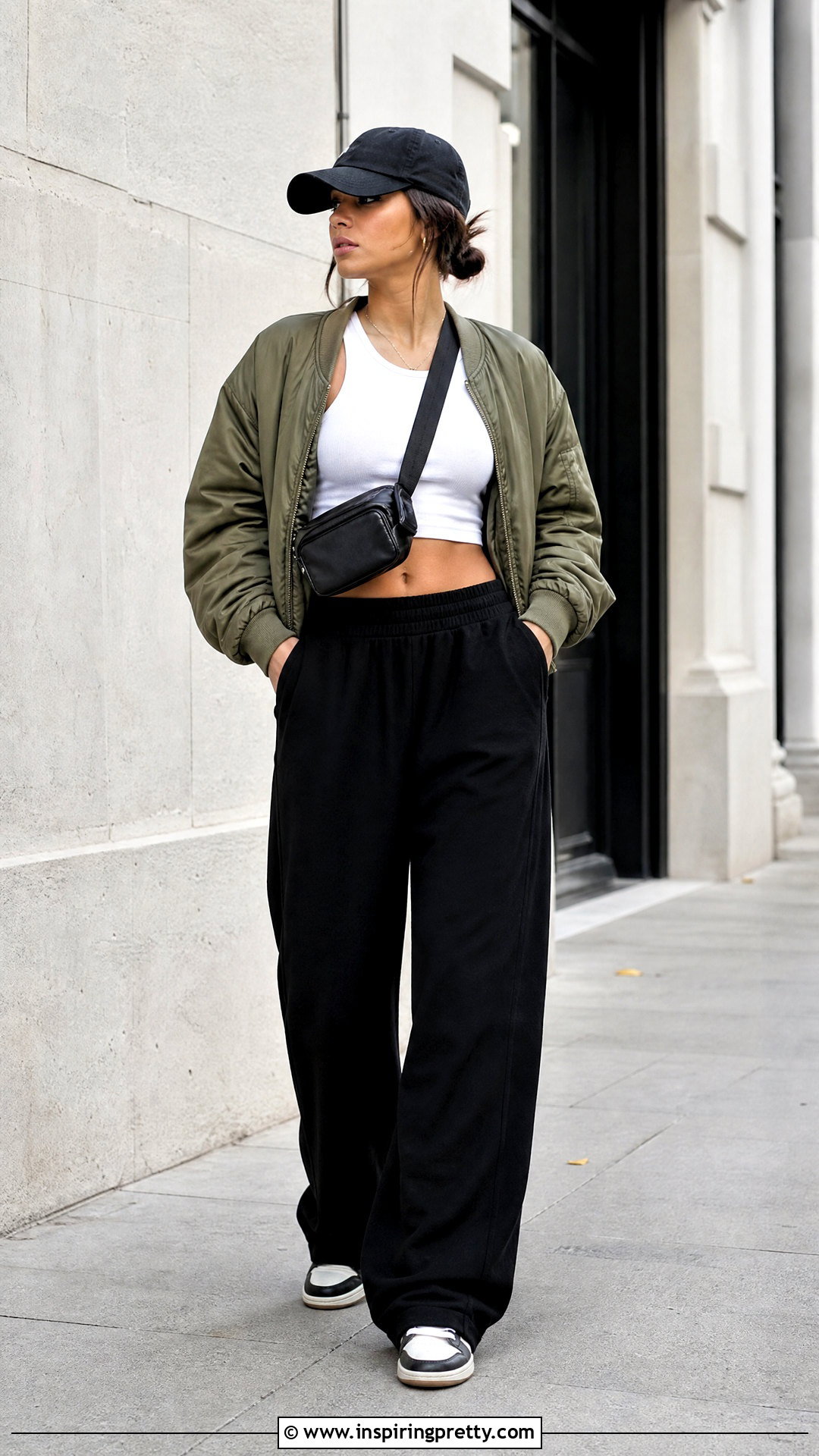 Tank Top And Sweatpants With Bomber Jacket - 20 sweatpants and tank top outfit ideas