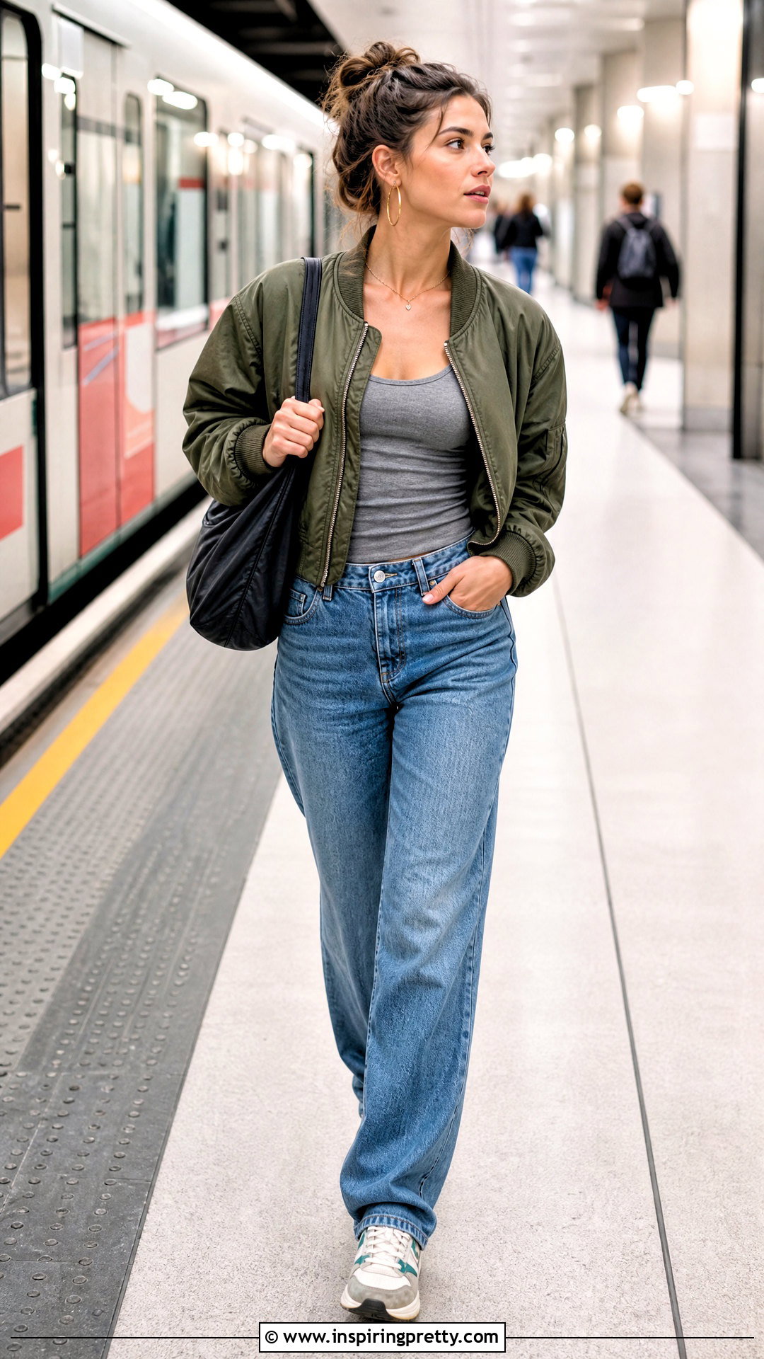 Tank Top Bomber Jacket And Jeans - 50 tank top and jeans outfit ideas
