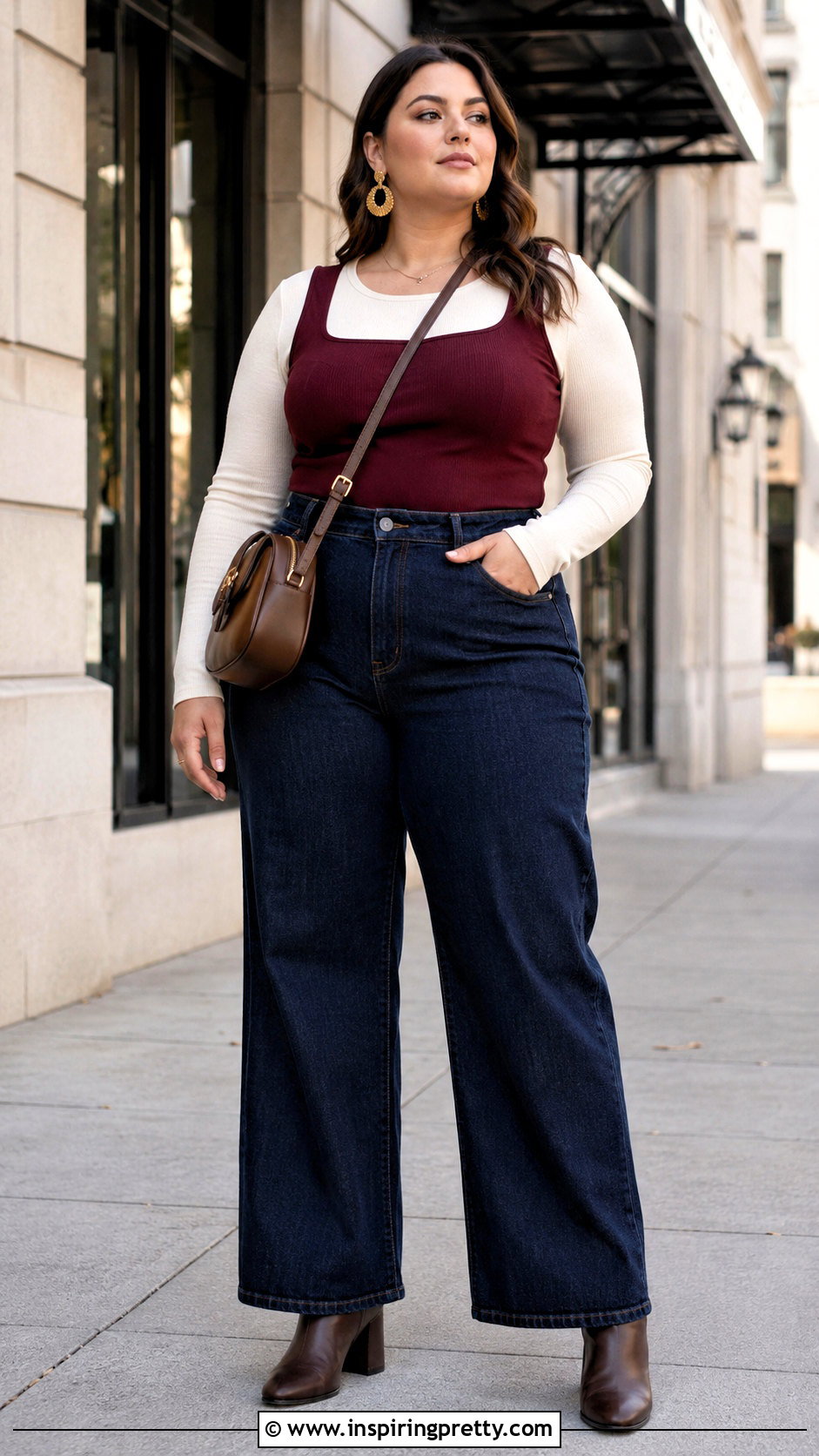 Tank Top Over Long Sleeve With Wide Leg Jeans for Plus Size Women - 50 tank top over long sleeve outfit ideas
