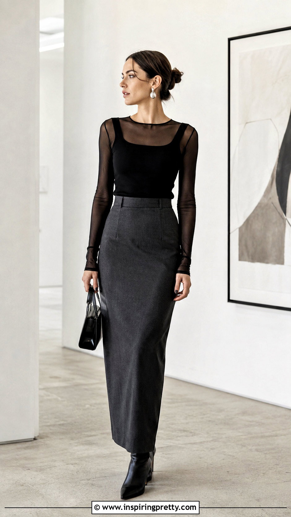 Tank Top Over Mesh Long Sleeve Top With Maxi Skirt - 50 layered tank top outfit ideas