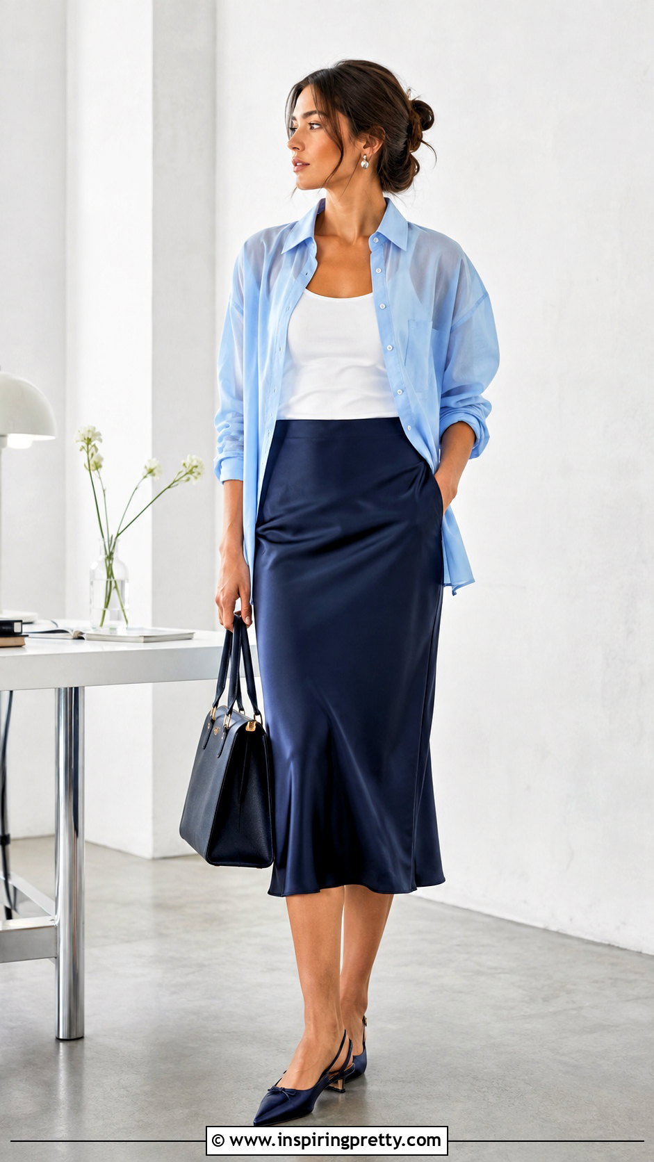 Tank Top Under Sheer Shirt With Midi Skirt - 50 ootd tank top outfit ideas