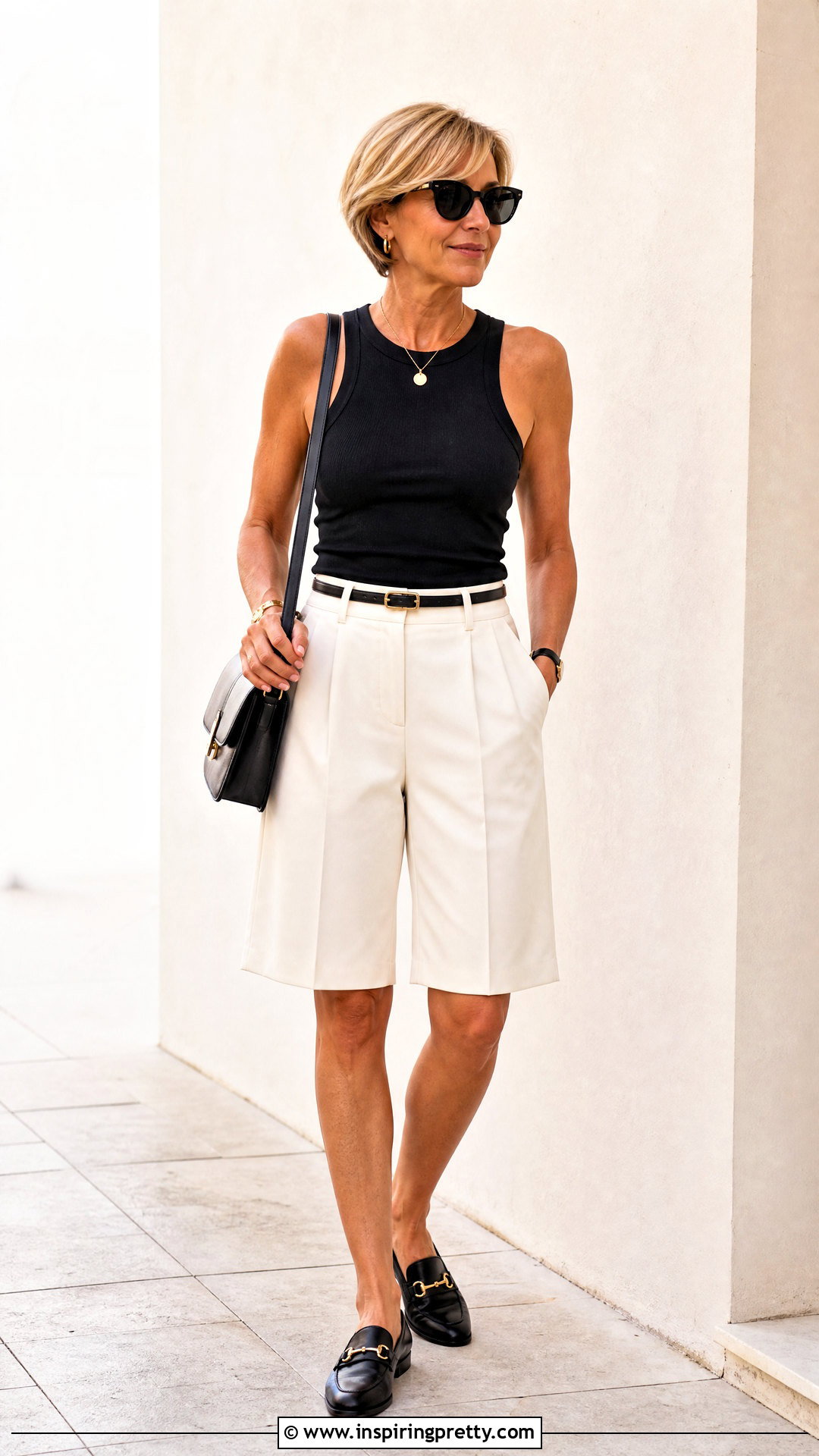 Tank Top With Bermuda Shorts - 50 sleeveless tank top outfit ideas