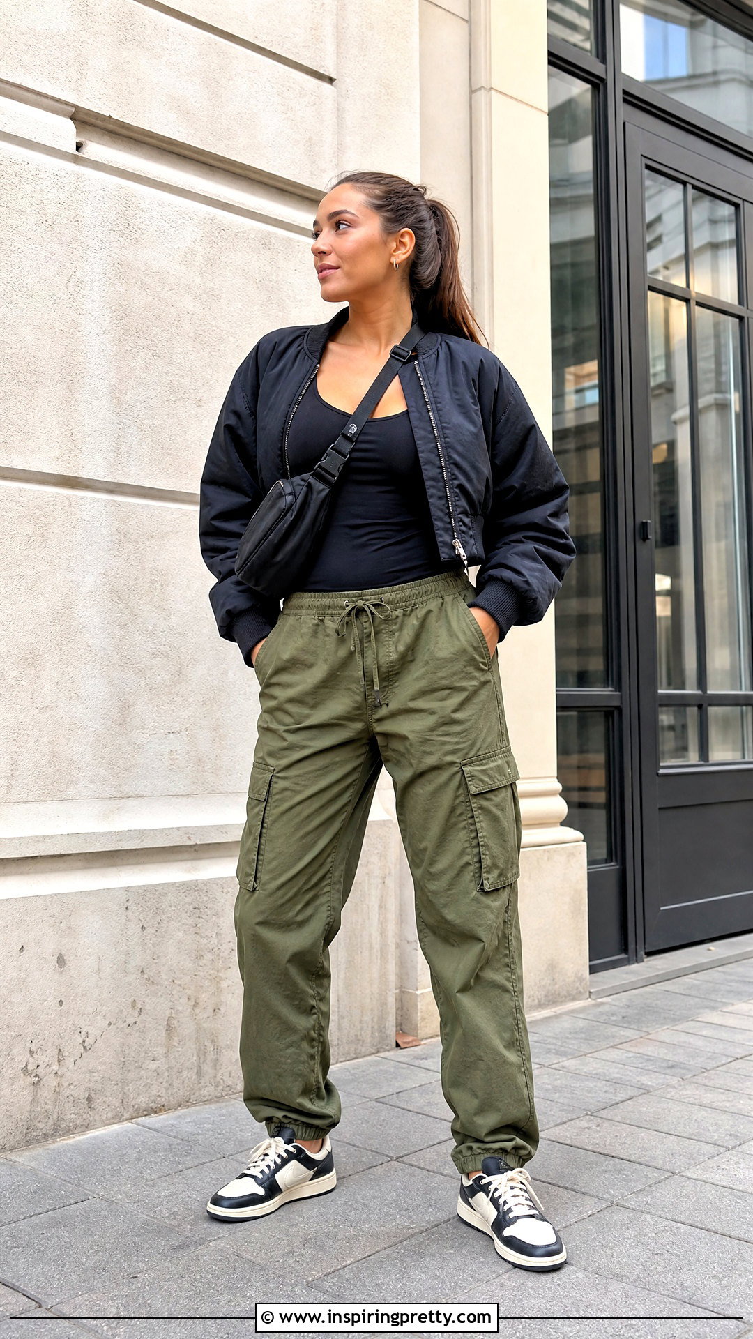 Tank Top With Bomber Jacket And Cargo Pants - 50 cute tank top outfit ideas