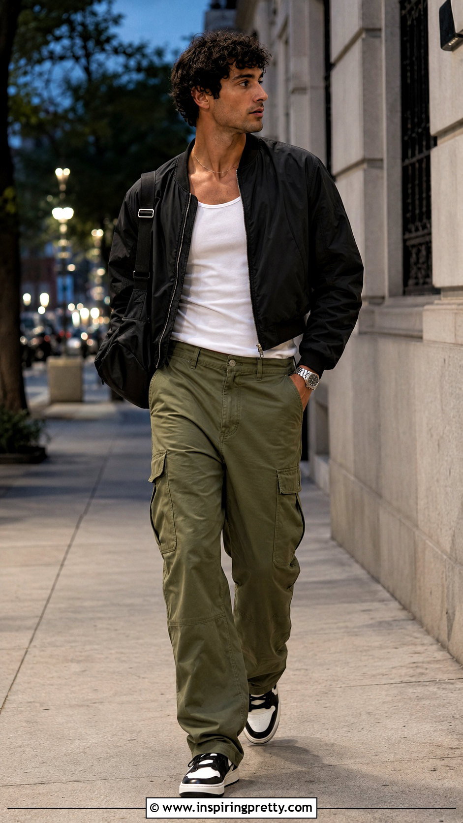 Tank Top With Bomber Jacket And Cargo Pants - 20 tank top mens outfit ideas