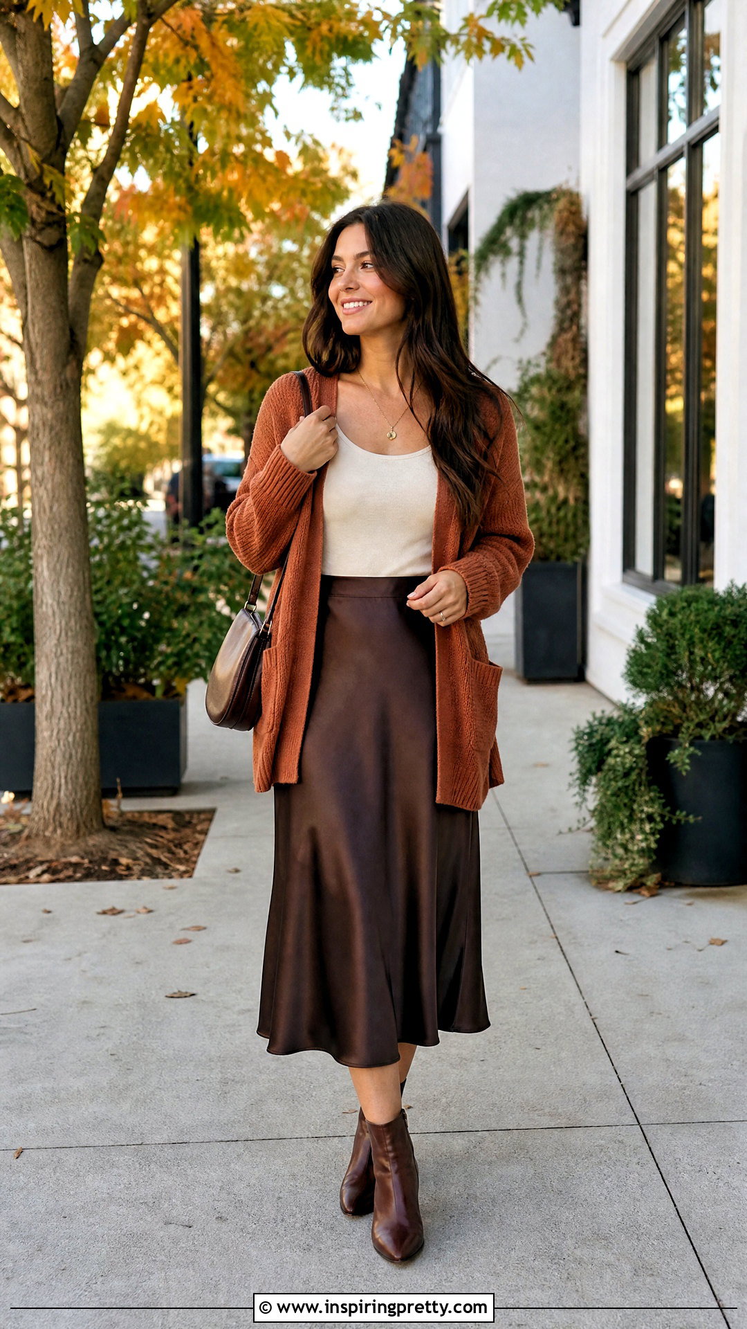 Tank Top With Cardigan And Midi Skirt - 25 brunette tank top outfit ideas