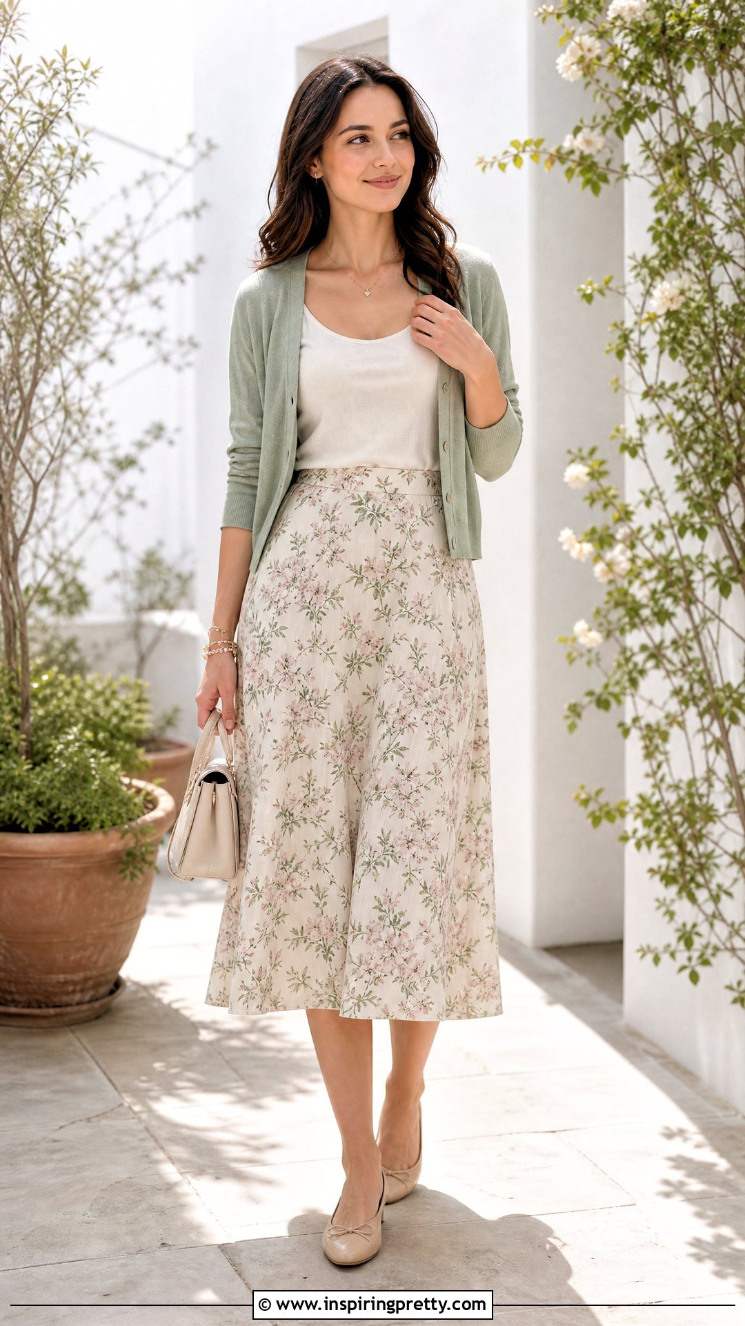 Tank Top With Cardigan And Midi Skirt - 50 selfie tank top outfit ideas