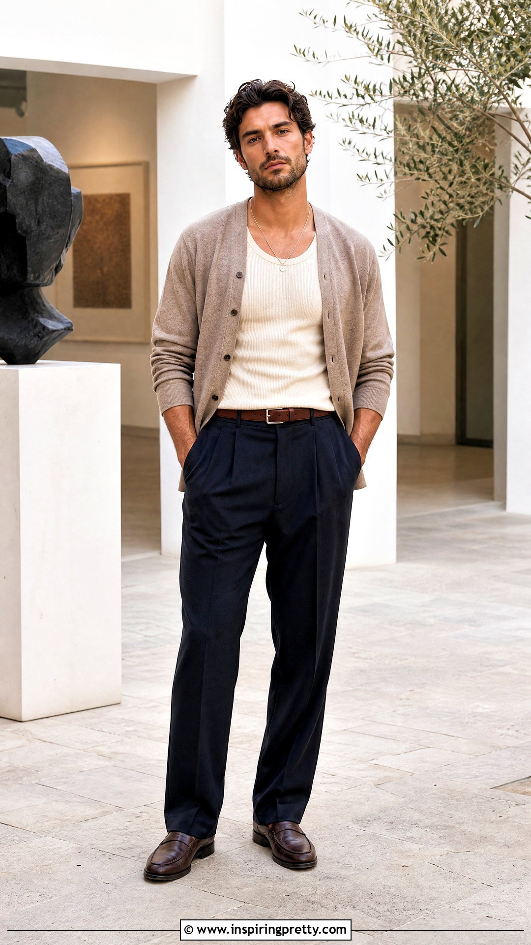 Tank Top With Cardigan And Trousers - 50 men tank top outfit ideas