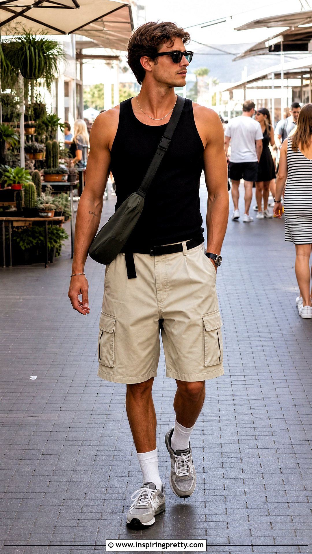 Tank Top With Cargo Shorts And Sneakers - 50 men tank top outfit ideas