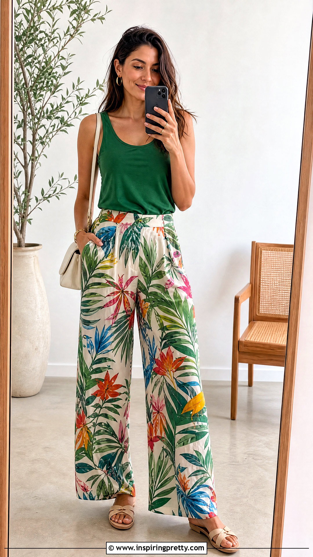 Tank Top With Colorful Printed Pants - 50 selfie tank top outfit ideas