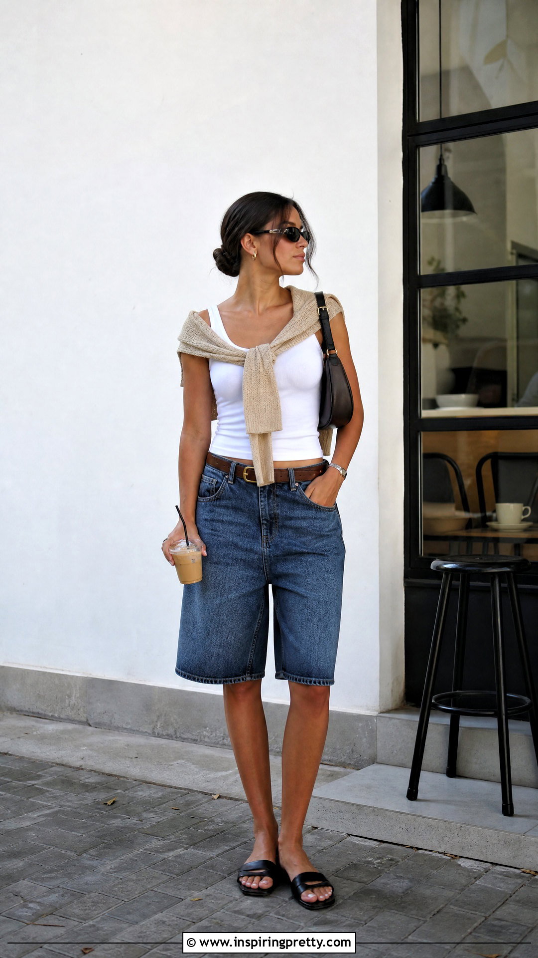 Tank Top With Denim Bermuda Shorts - how to style tank tops (50 ways)