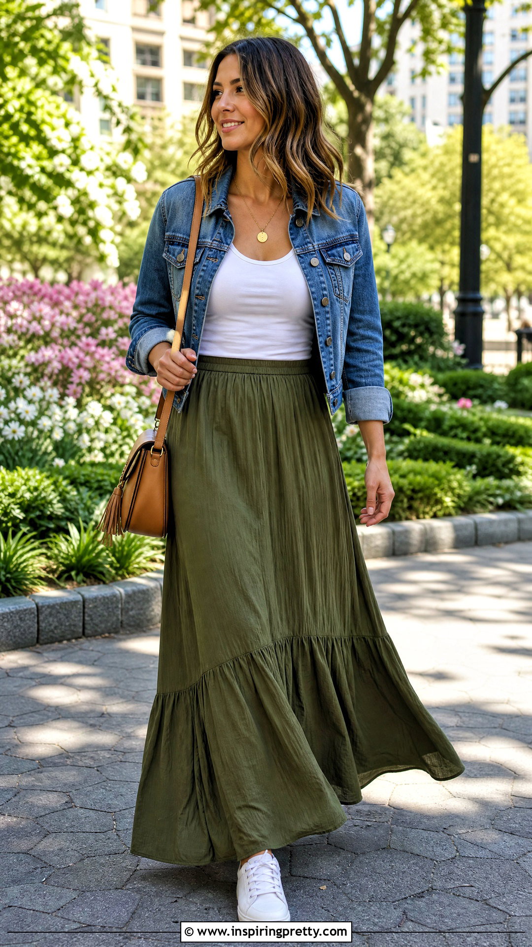 Tank Top With Denim Jacket And Maxi Skirt - 25 tank top capsule wardrobe ideas