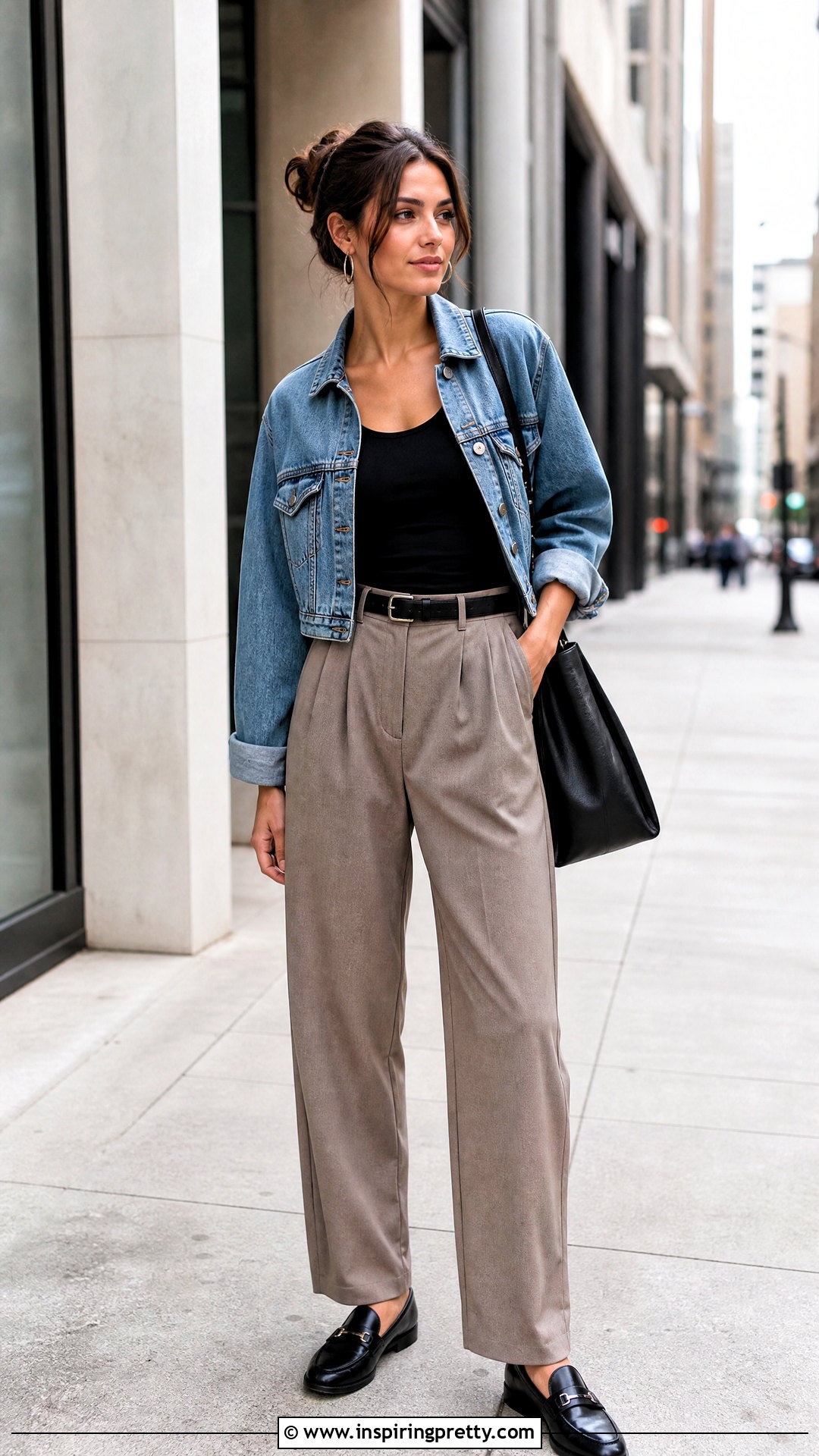 Tank Top With Denim Jacket And Trousers - 50 tank top outfit ideas