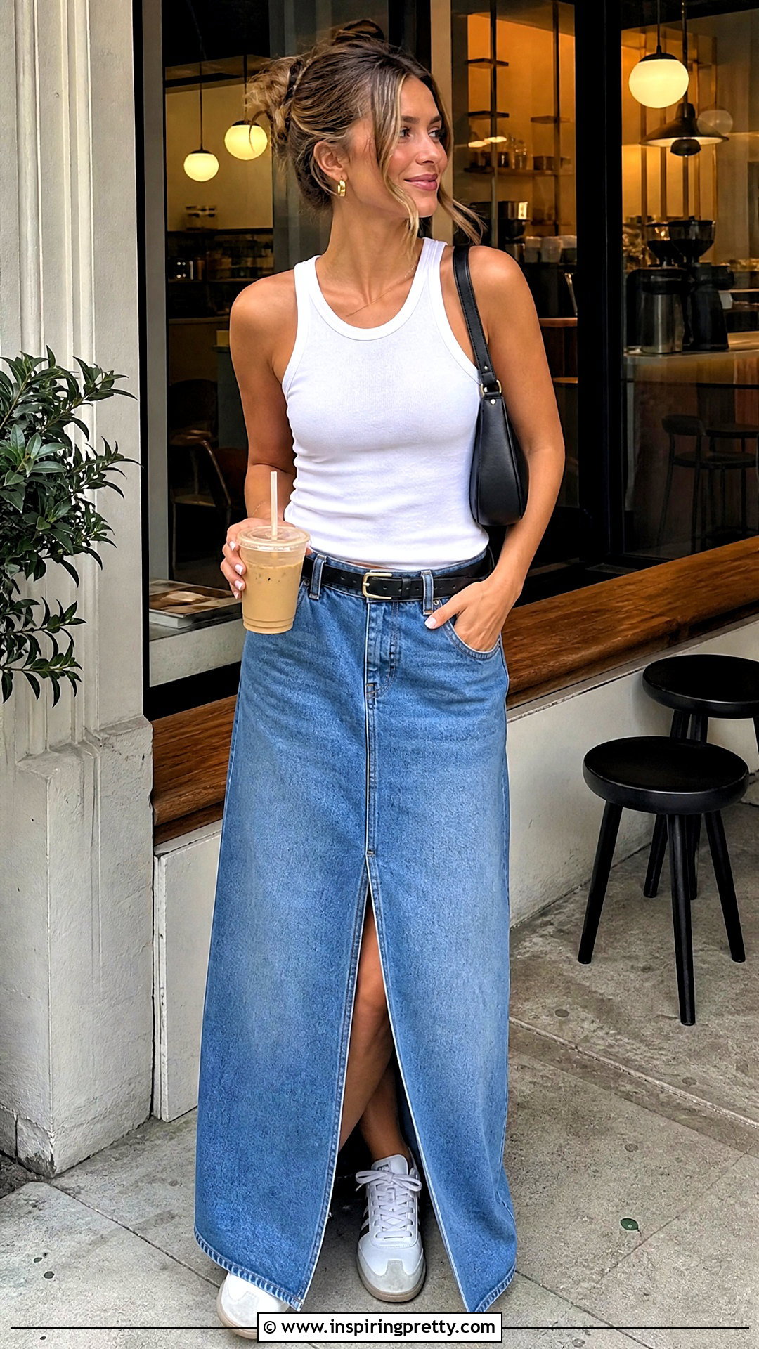 Tank Top With Denim Maxi Skirt - 50 cute tank top outfit ideas
