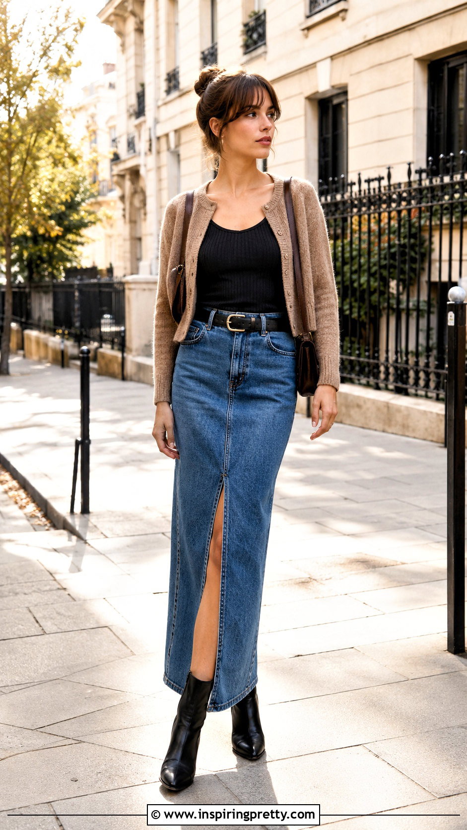Tank Top With Denim Maxi Skirt And Boots - 50 tank tops outfits