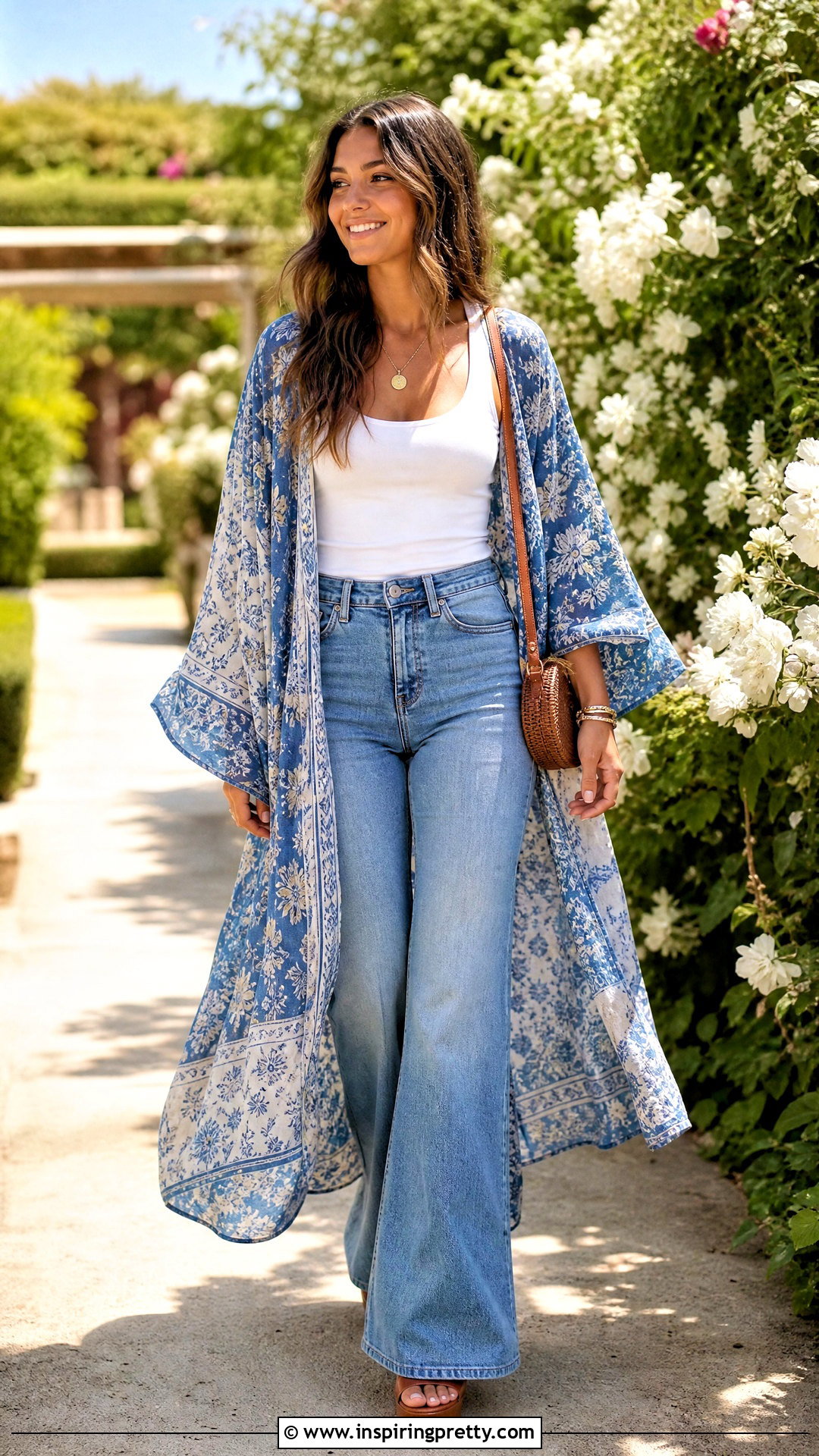 Tank Top With Kimono And Flare Jeans - 50 tank top outfits with jeans