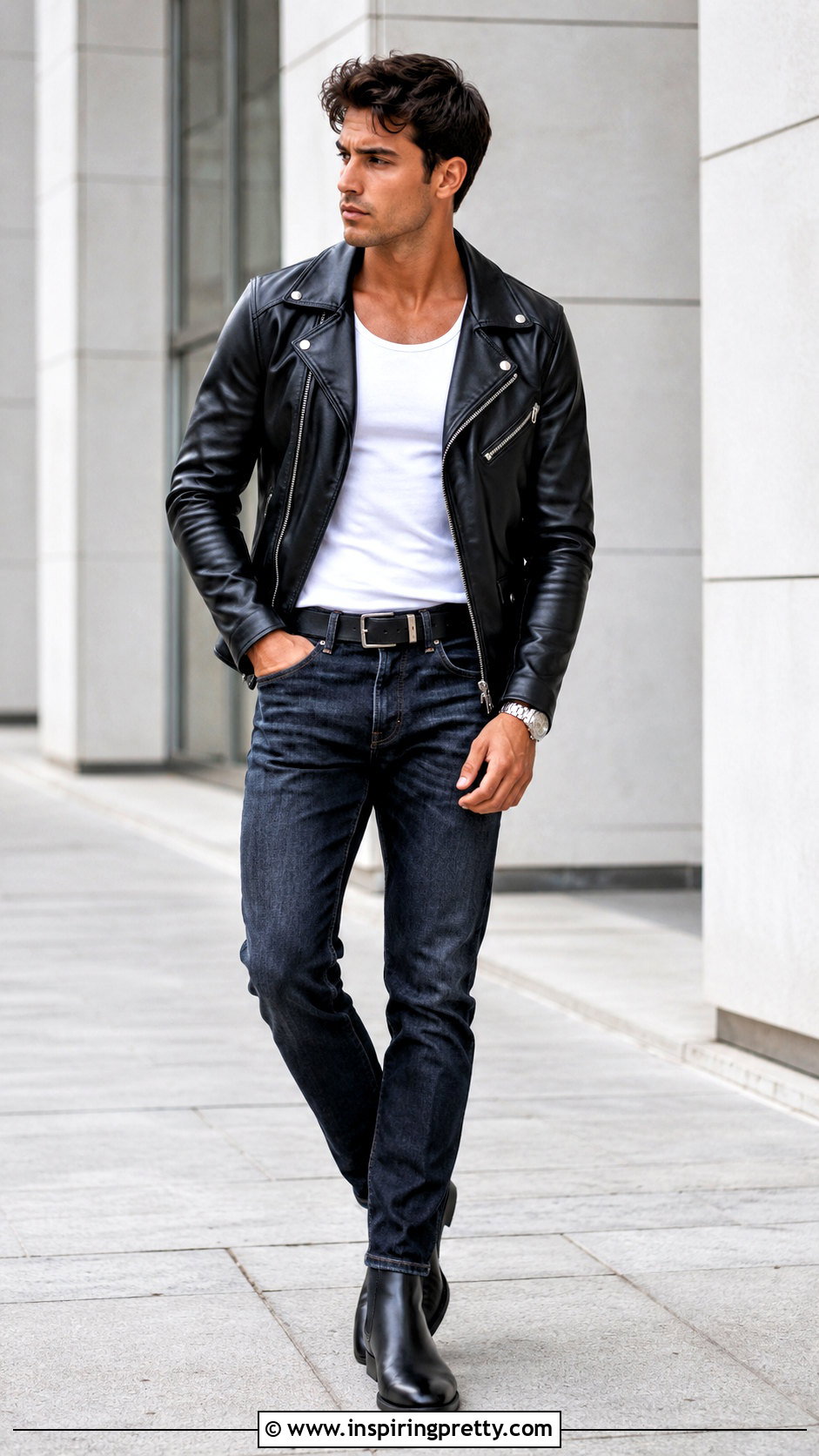 Tank Top With Leather Jacket And Jeans - 20 mens tank tops fashion ideas