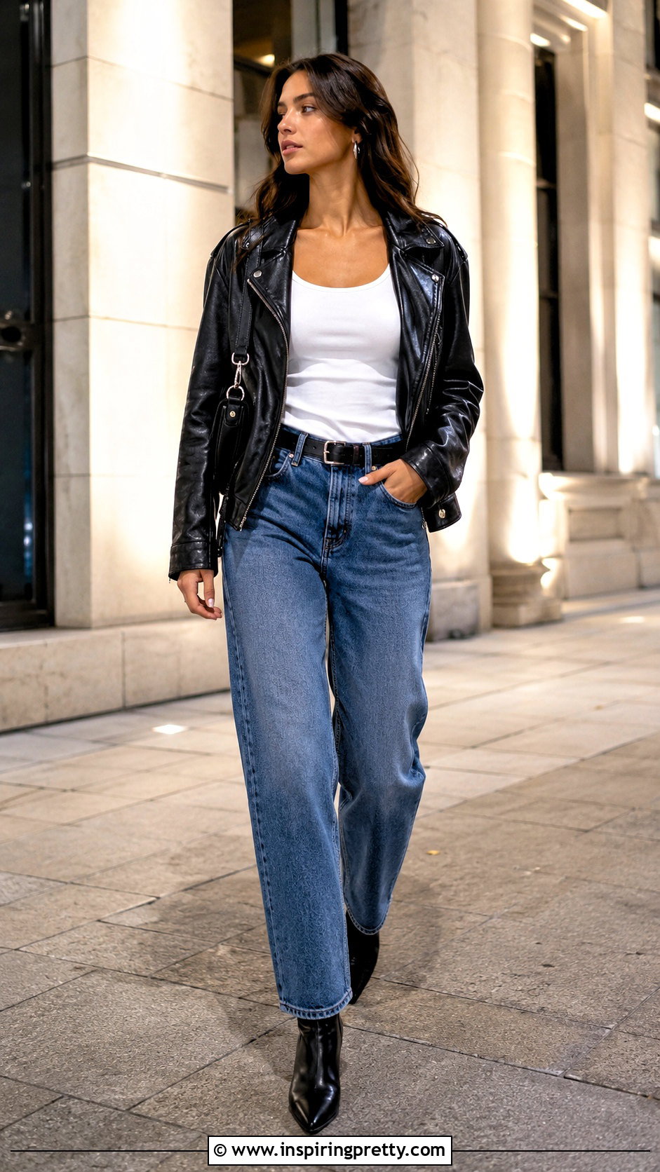 Tank Top With Leather Jacket And Jeans - 50 ootd tank top outfit ideas
