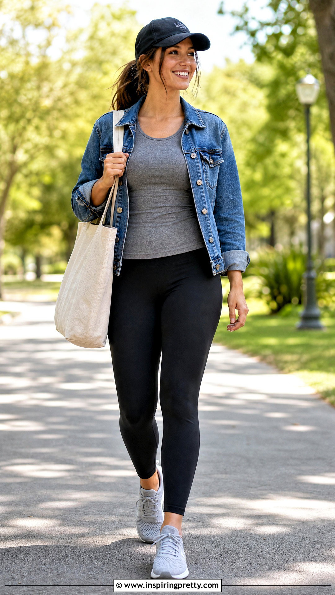 Tank Top With Leggings And Denim Jacket - 50 cute tank top outfits