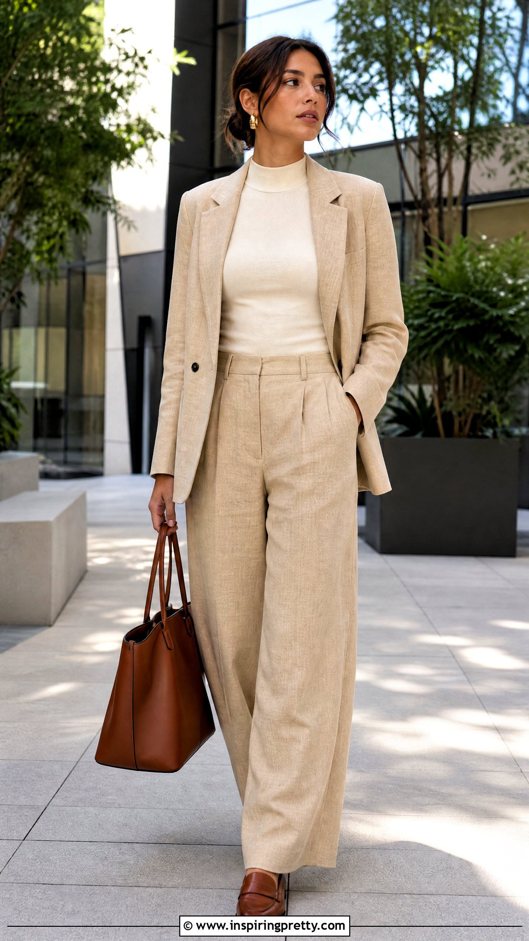 Tank Top With Linen Blazer And Trousers - 50 tank top outfit ideas