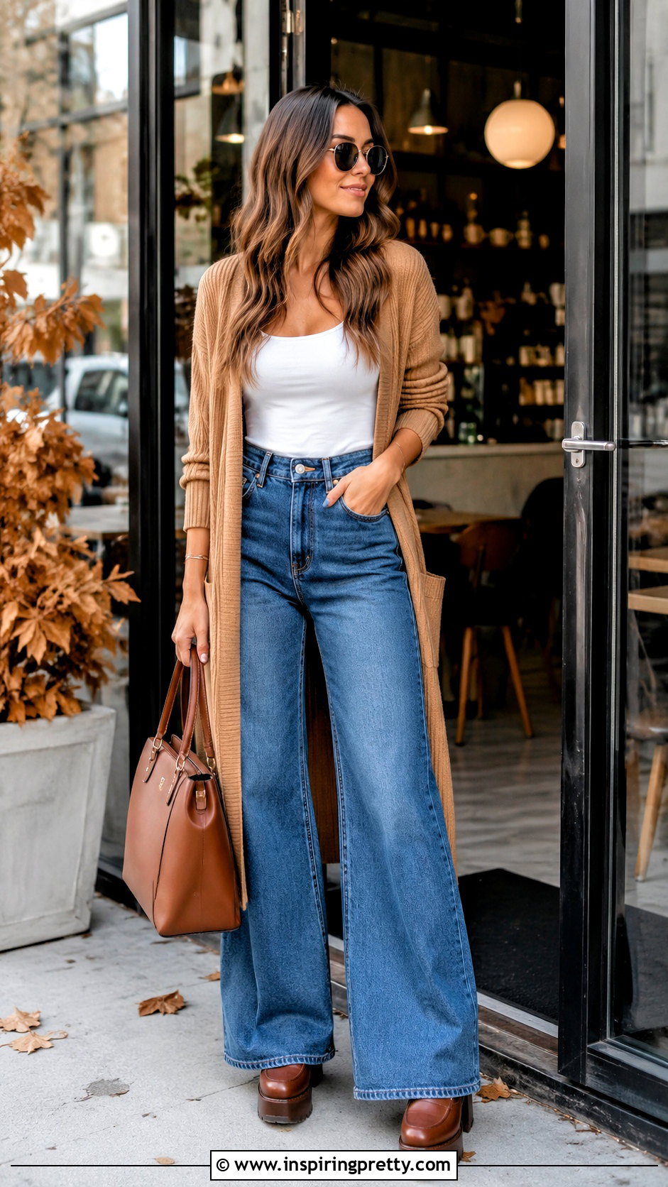 Tank Top With Long Cardigan And Wide Leg Jeans - 50 tank tops outfits