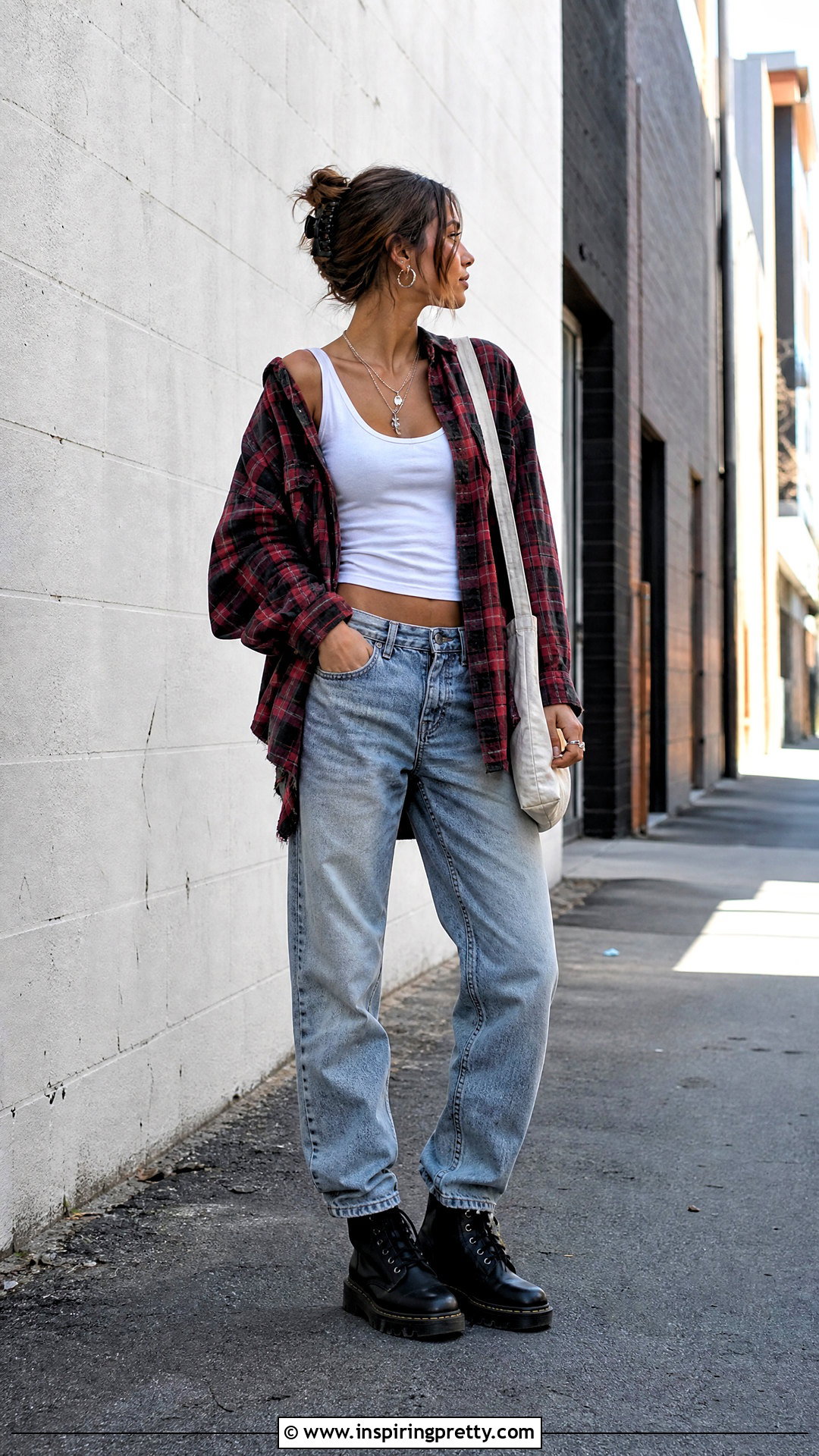 Tank Top With Oversized Flannel Shirt - 50 90s tank top outfit ideas