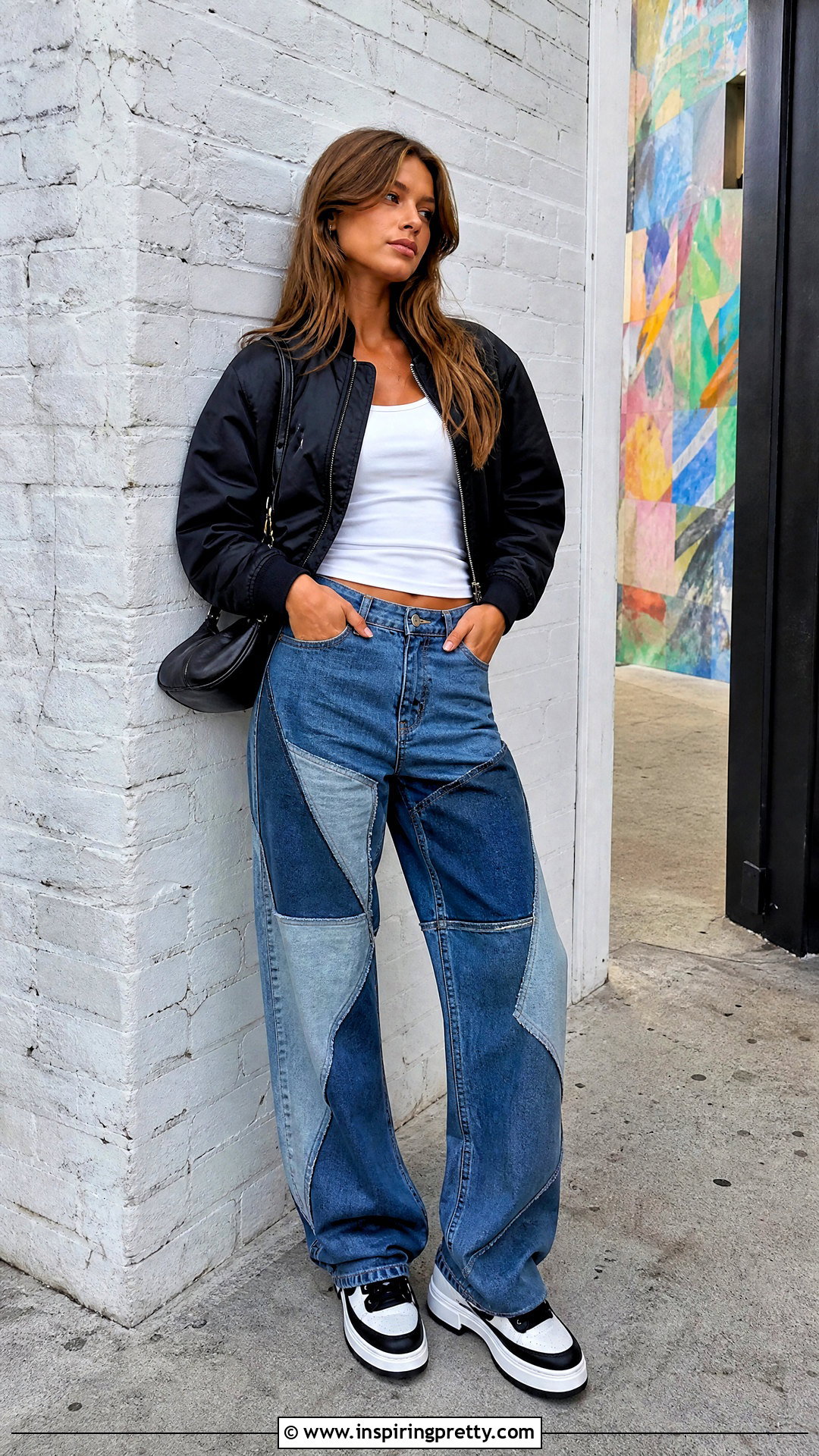Tank Top With Patchwork Jeans - 50 90s tank top outfit ideas