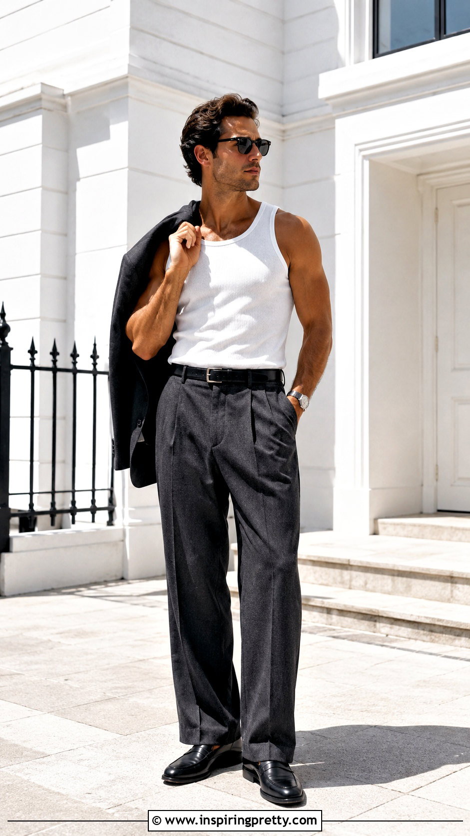 Tank Top With Pleated Trousers - 20 Formal Tank Top Men outfit ideas