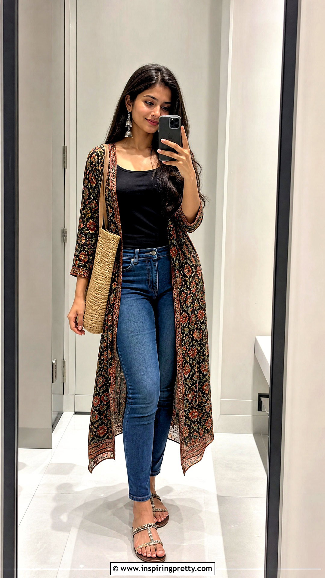 Tank Top With Printed Shrug And Jeans - 50 jeans tops indian styles