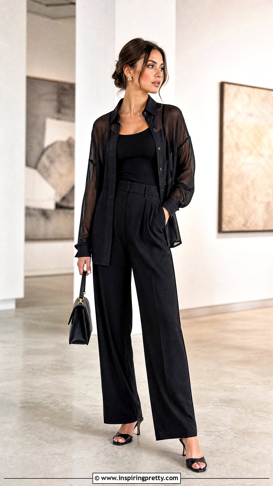 Tank Top With Sheer Shirt And Trousers - 50 tank top outfit ideas