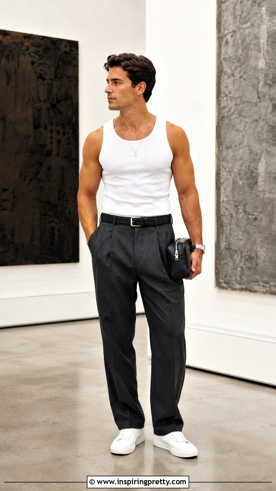 Tank Top With Suit Trousers And Sneakers - 20 men tank top outfit ideas