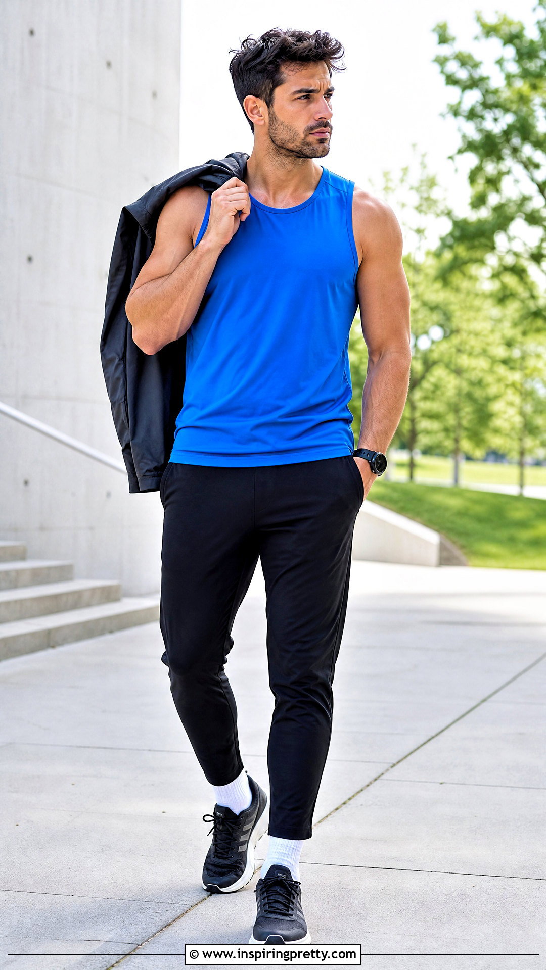 Tank Top With Track Pants And Trainers - 50 men tank top outfit ideas