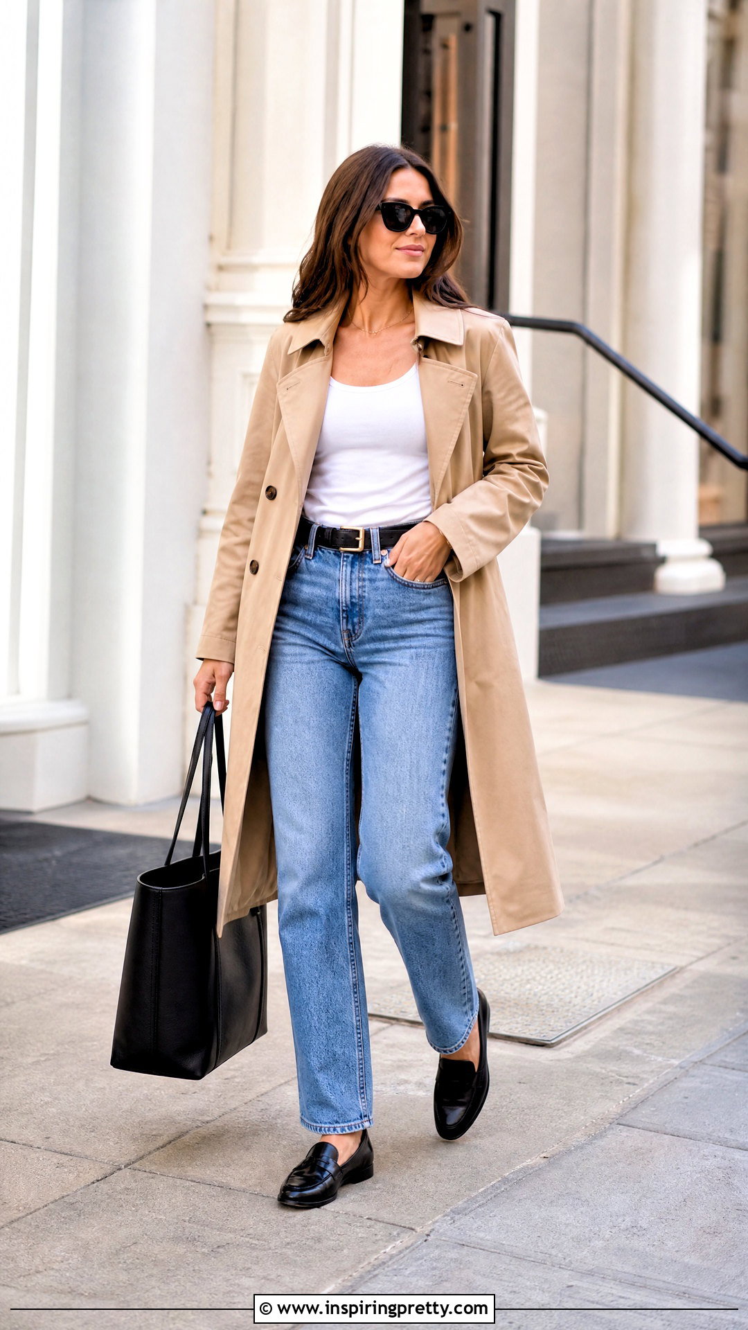 Tank Top With Trench Coat And Jeans - 50 cute tank top outfits