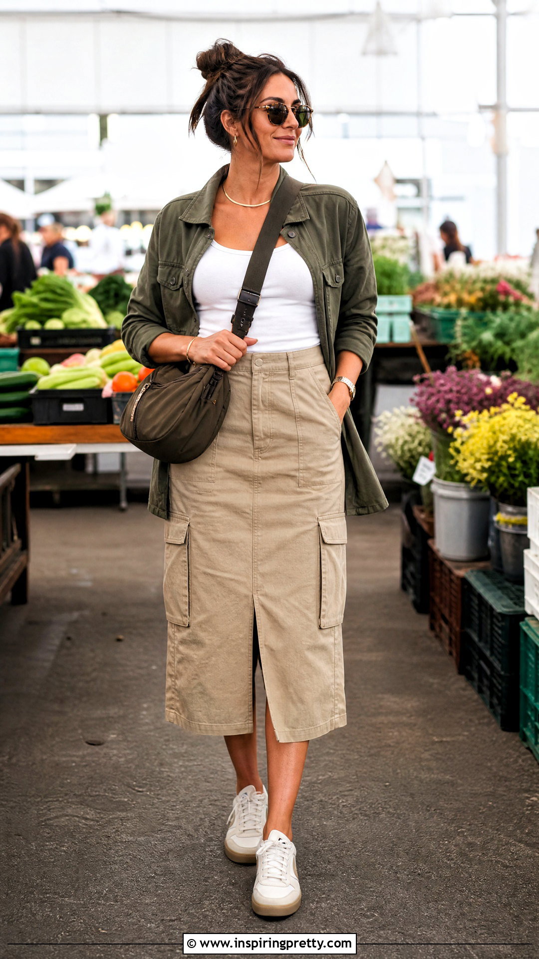 Tank Top With Utility Jacket And Cargo Skirt - 50 tank top outfit ideas