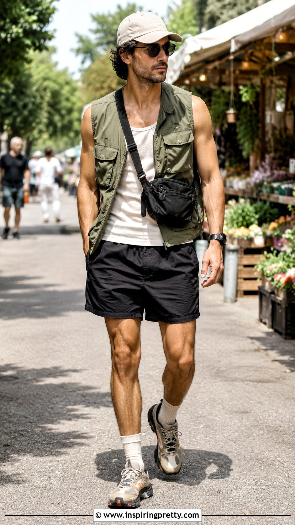 Tank Top With Utility Vest And Shorts - 20 tank top mens outfit ideas
