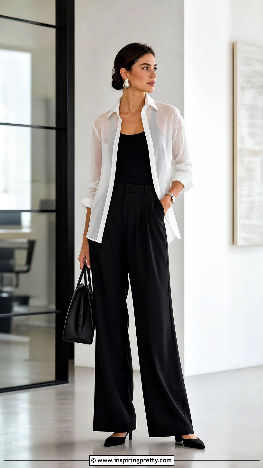 Tank Top With a Sheer Shirt and Trousers - how to style a tank top (50 ways)
